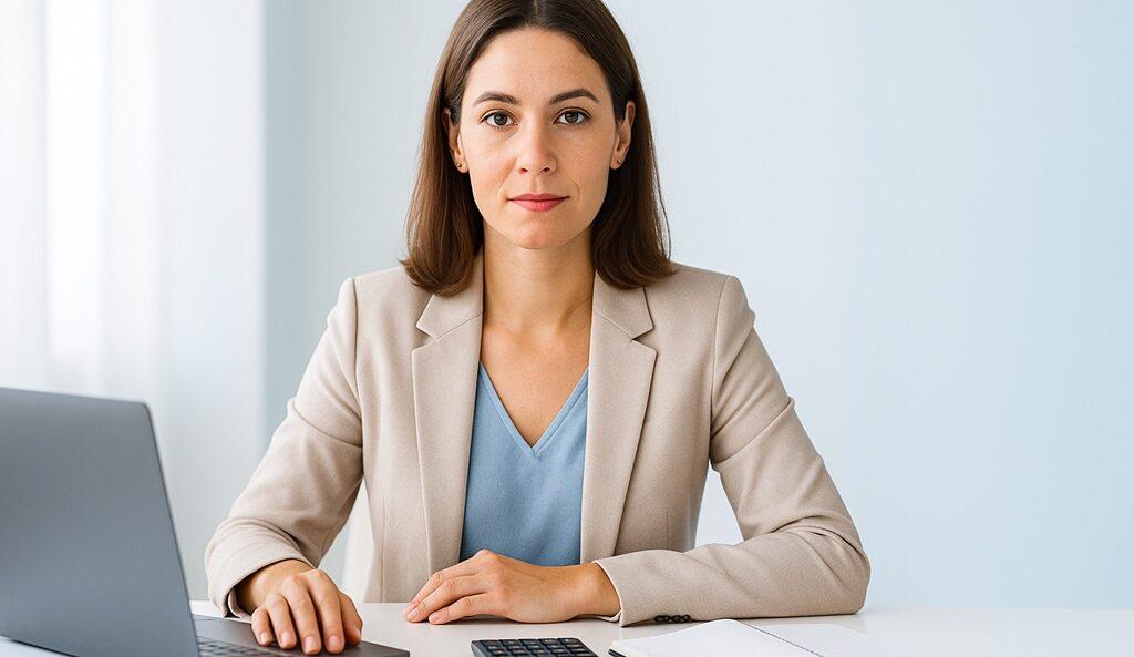 Mujer calculando un presupuesto con calculadora, ilustración para el artículo sobre cuánto cuesta el Seguro Vida Mujer en 2026.